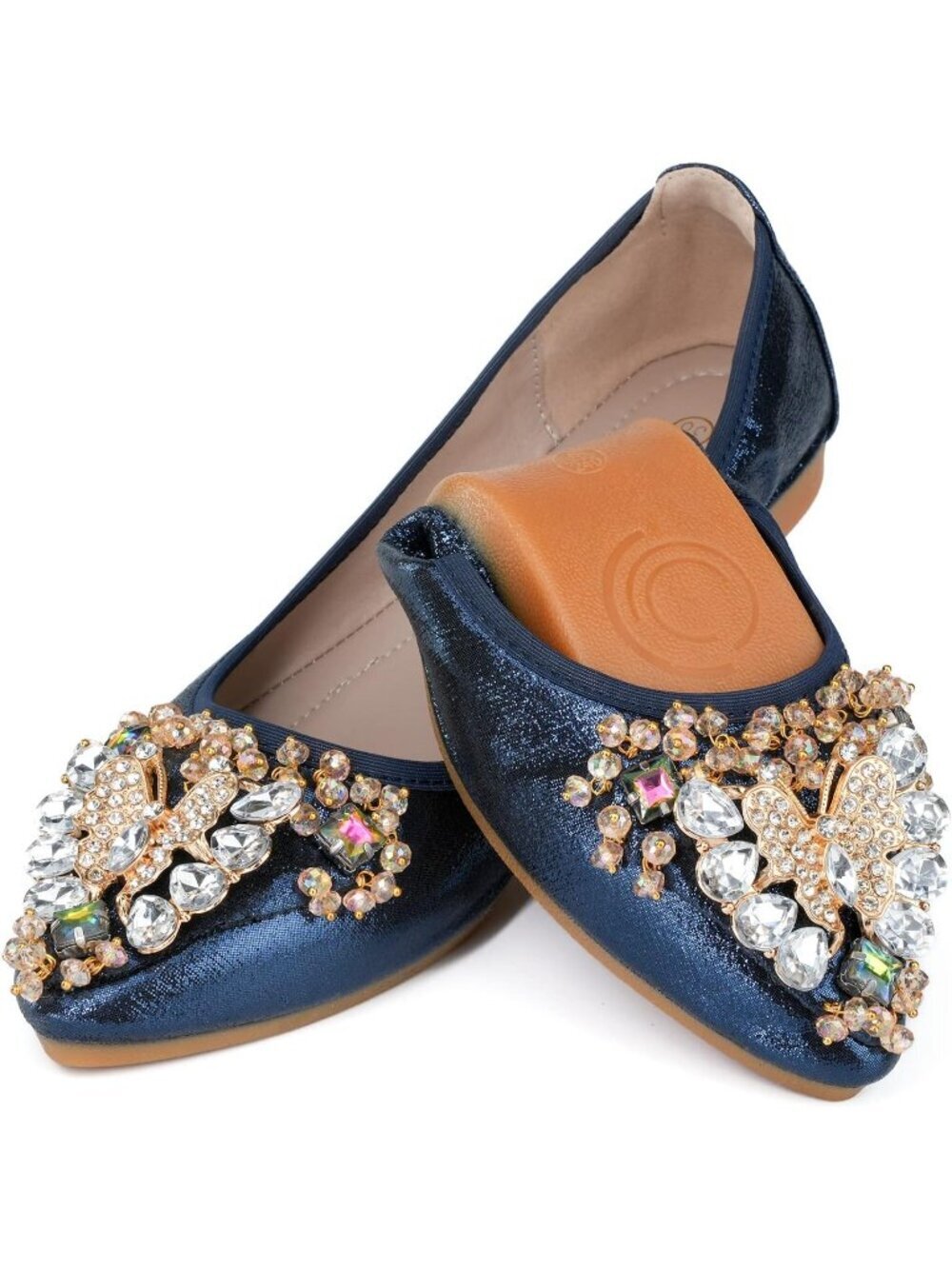 Women's Blue Ballet Flat Cute Rhinestones Bow Slip on Imported Comfort Shoes